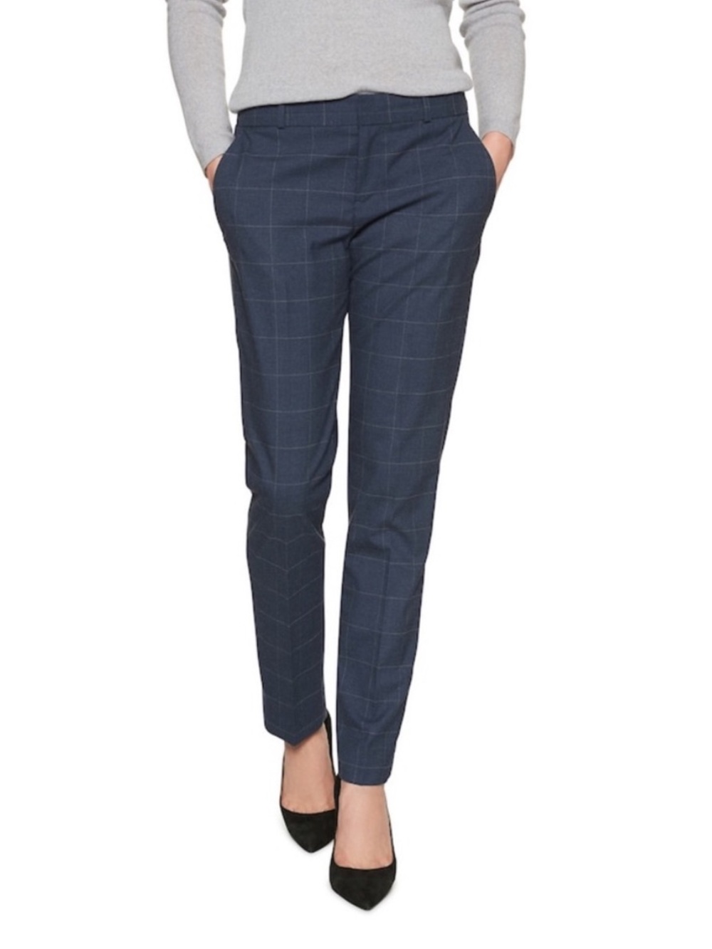 *Banana Republic Ryan Petite Blue Windowpane Size 2P Trousers Dress Pants #RW